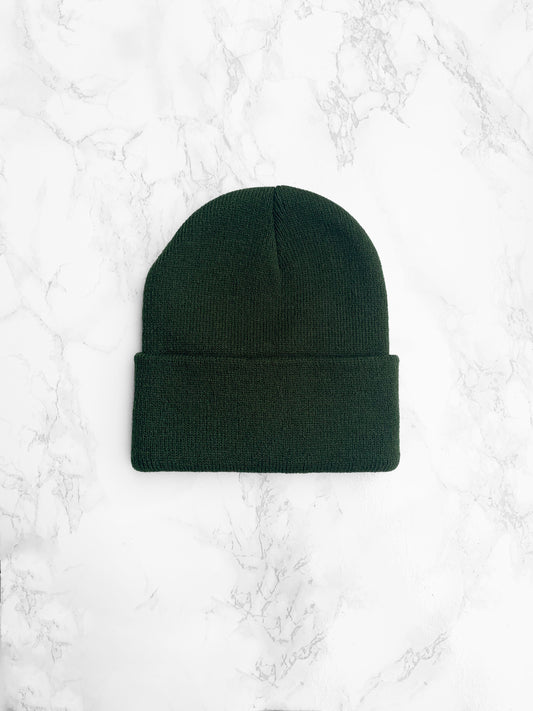 Ribbed Turn Up Beanie - Green