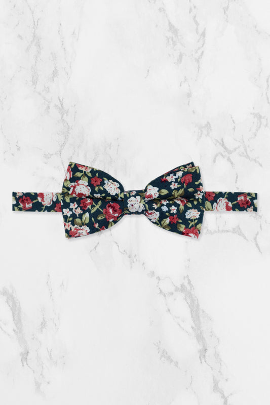 100% Cotton Floral Print Child Bow Tie - Green & Pink