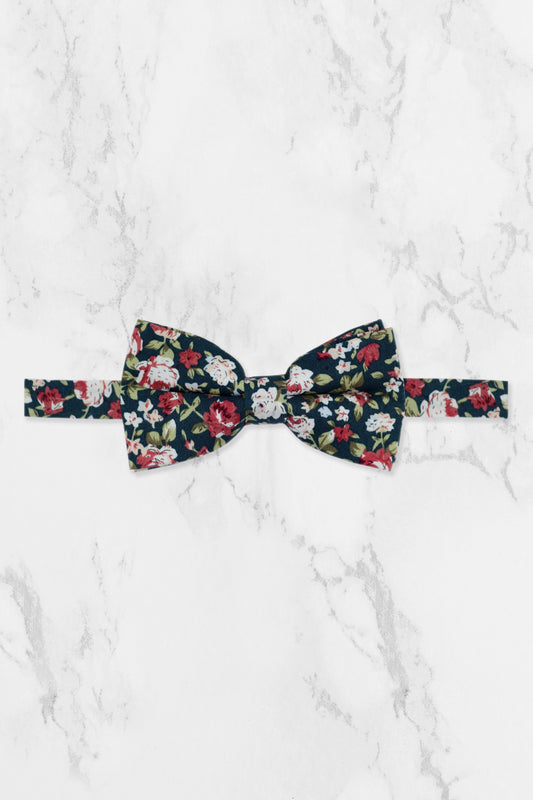 100% Cotton Floral Print Bow Tie - Green & Pink