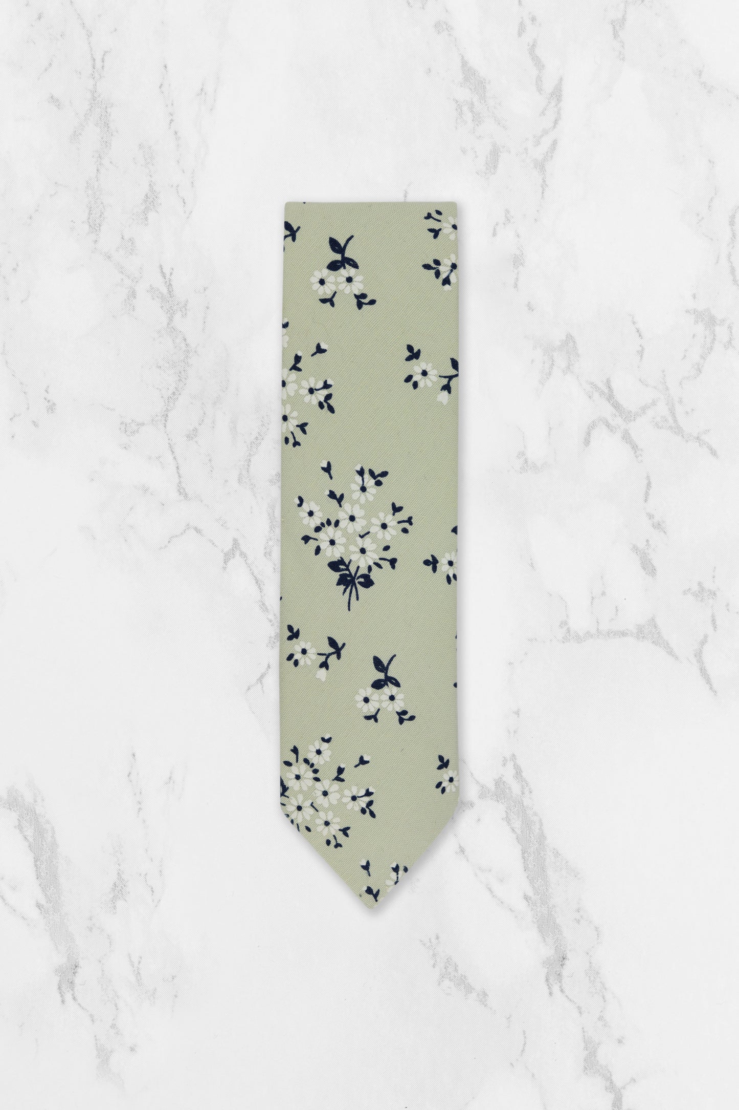 100% Cotton Floral Print Tie - Green & Navy