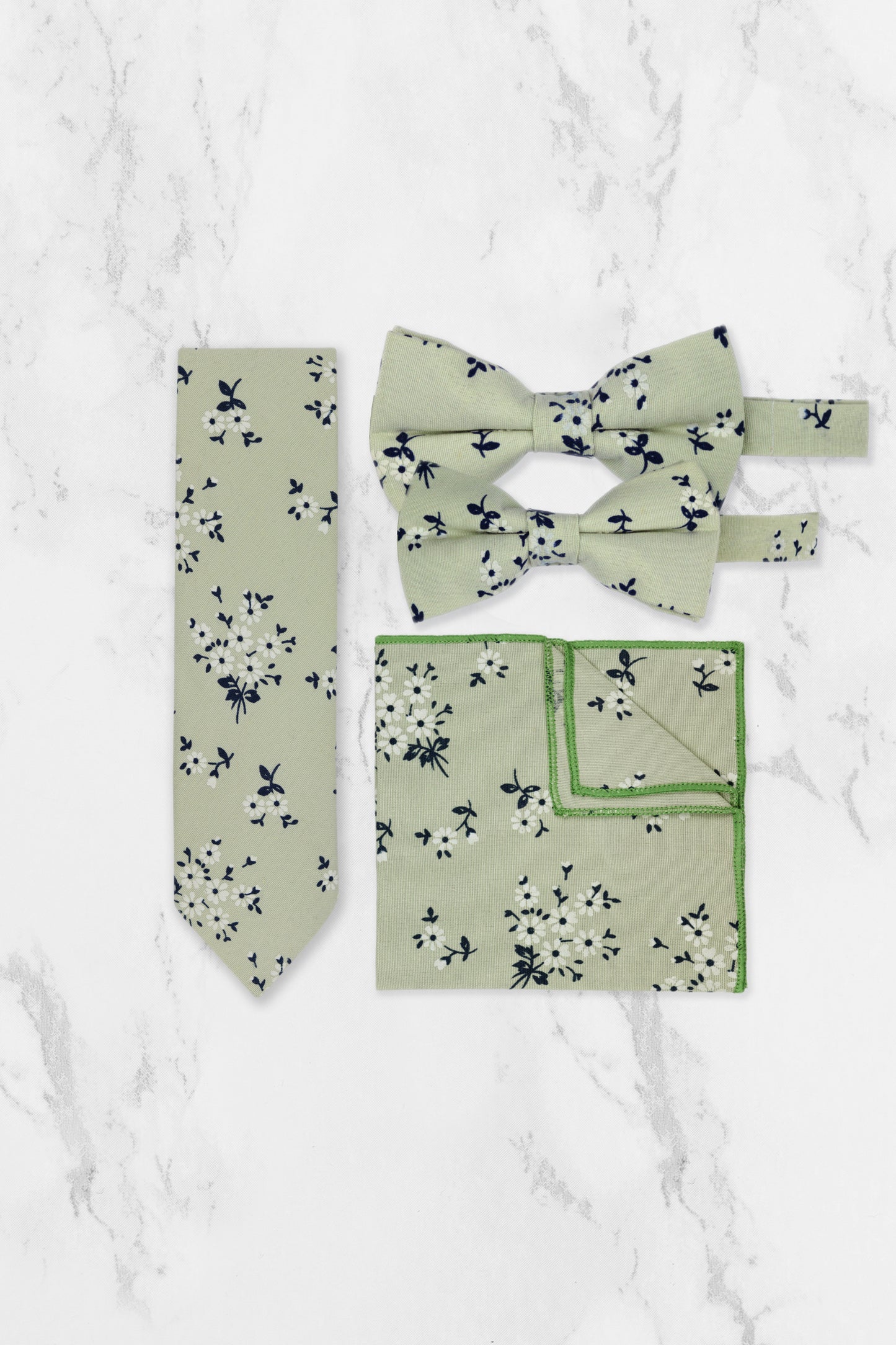 100% Cotton Floral Print Bow Tie - Green & Navy