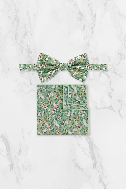 100% Cotton Floral Print Child Bow Tie - Sage Green