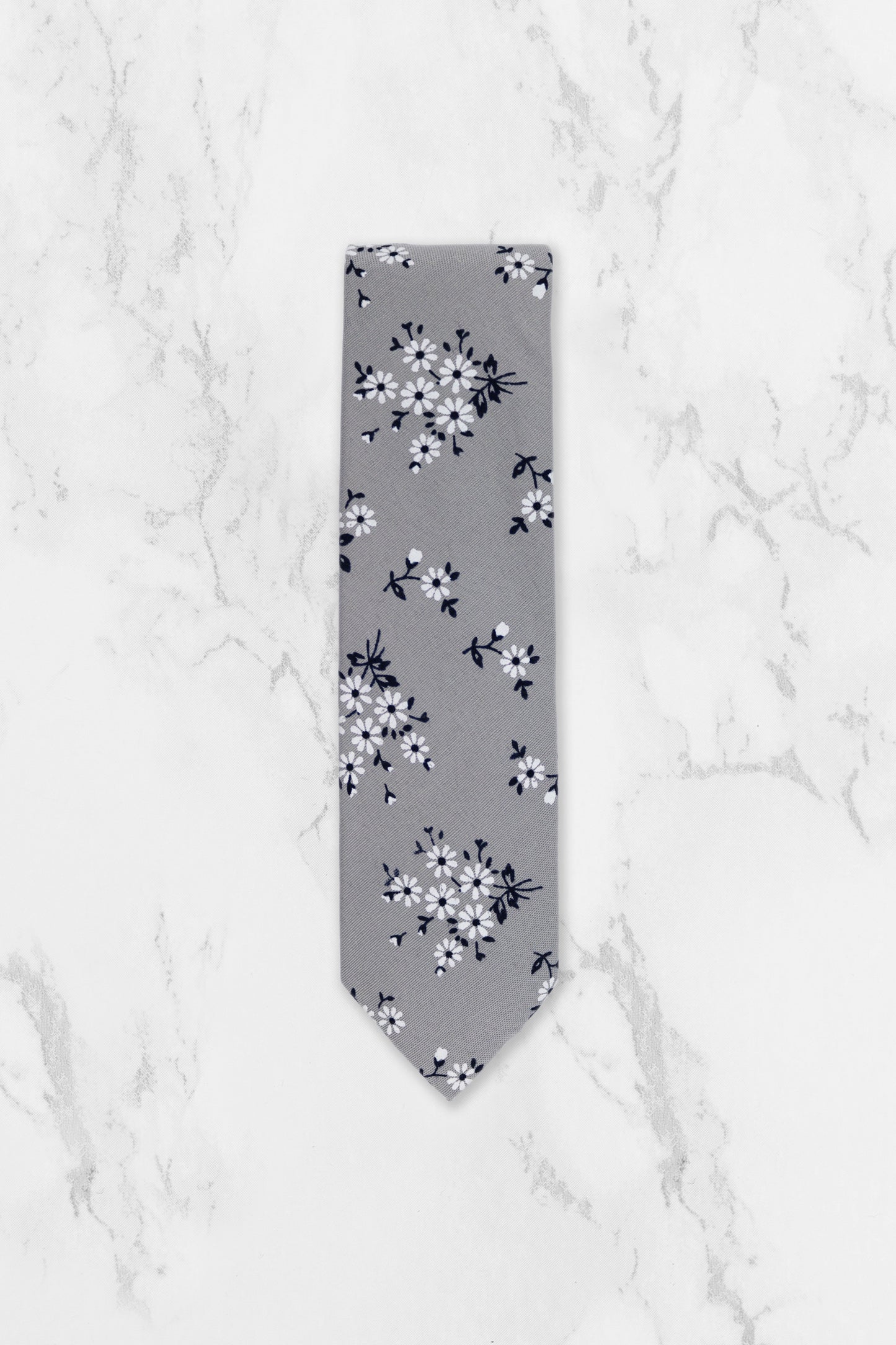 100% Cotton Floral Print Pocket Square - Grey & Navy