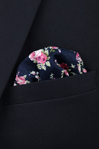 100% Cotton Floral Print Bow Tie - Navy Blue & Pink