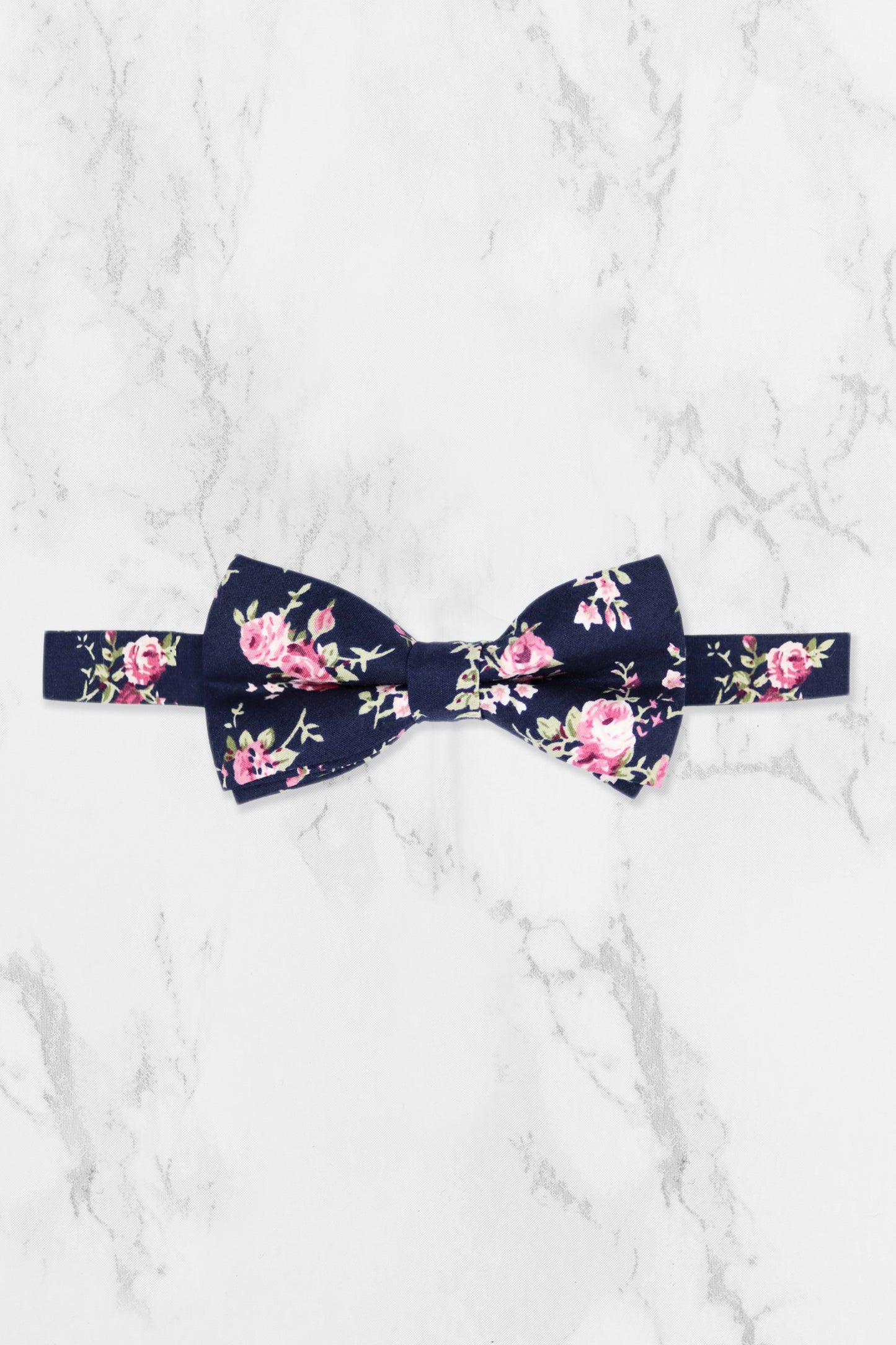 100% Cotton Floral Print Child Bow Tie - Navy Blue & Pink