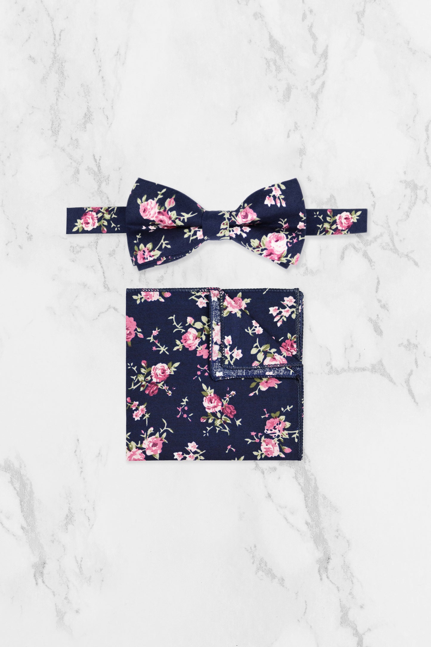 100% Cotton Floral Print Child Bow Tie - Navy Blue & Pink