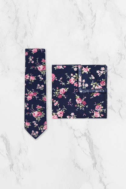 100% Cotton Floral Print Child Bow Tie - Navy Blue & Pink