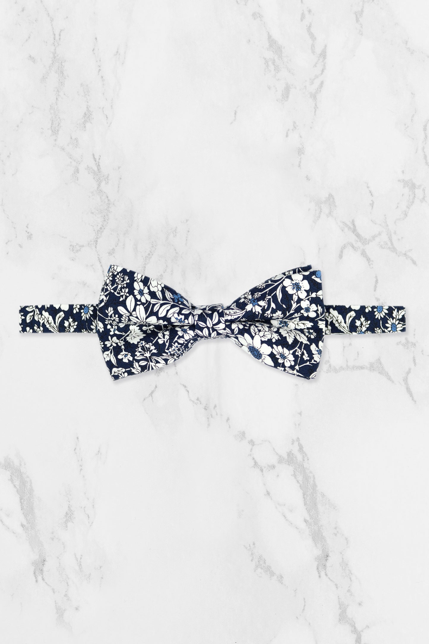 100% Cotton Floral Print Tie - Navy Blue & White