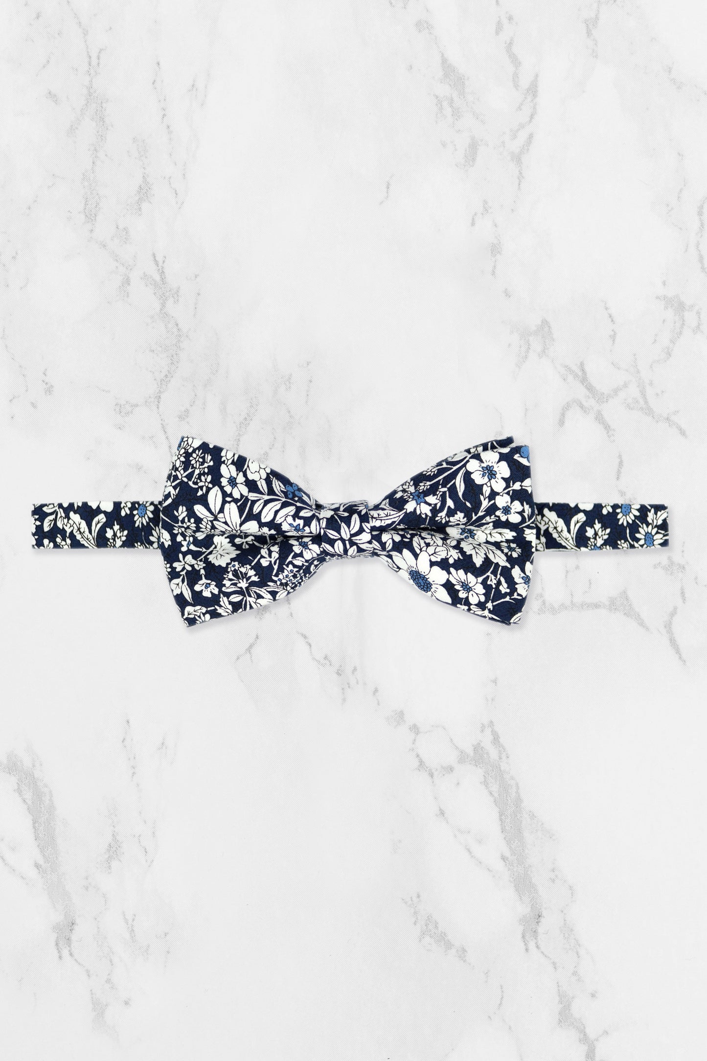 100% Cotton Floral Print Bow Tie - Navy Blue & White