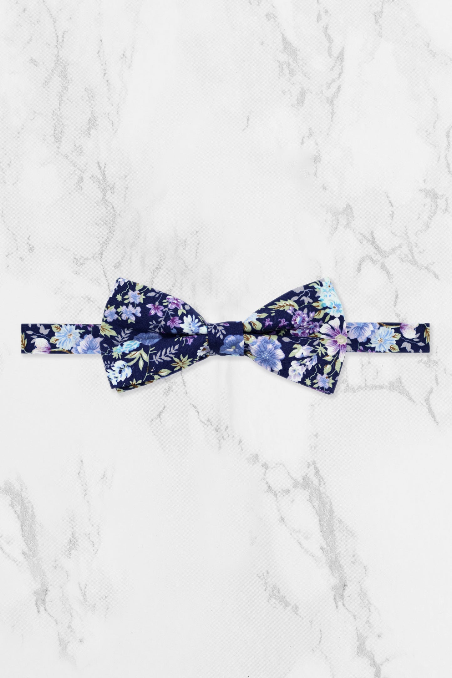 100% Cotton Floral Print Tie - Navy Blue & Purple