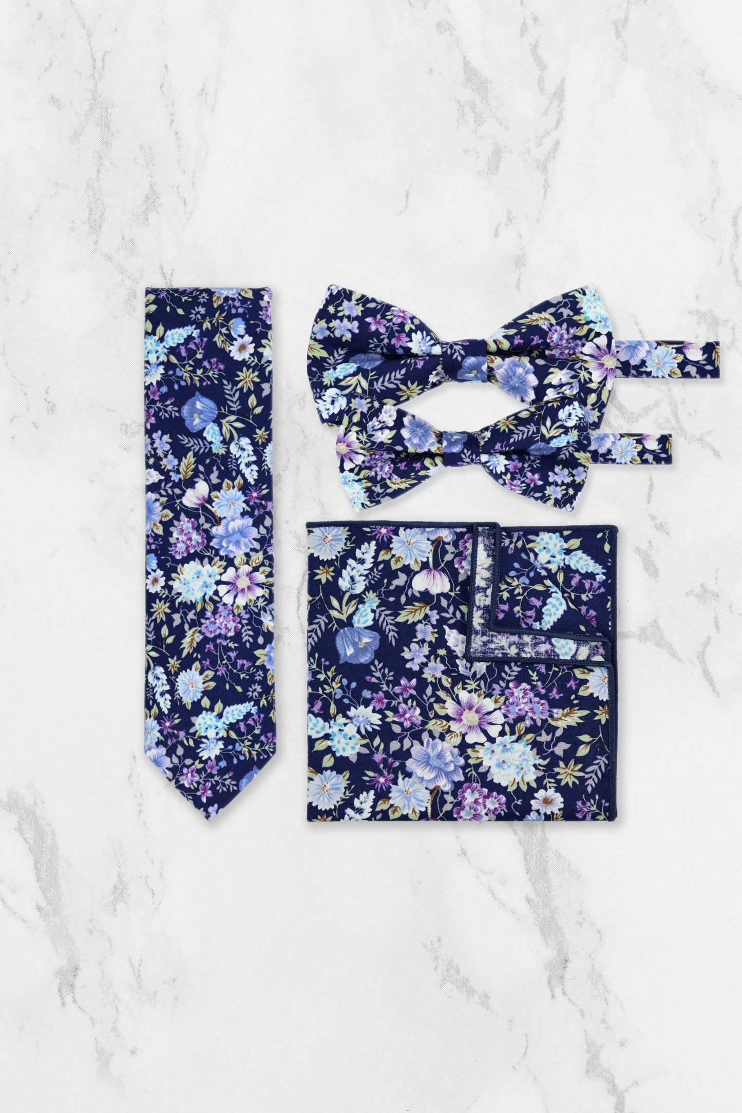 100% Cotton Floral Print Bow Tie - Navy Blue & Purple