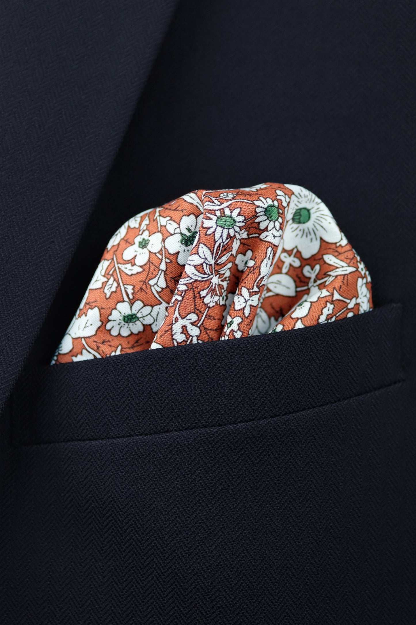 100% Cotton Floral Print Tie - Orange & White