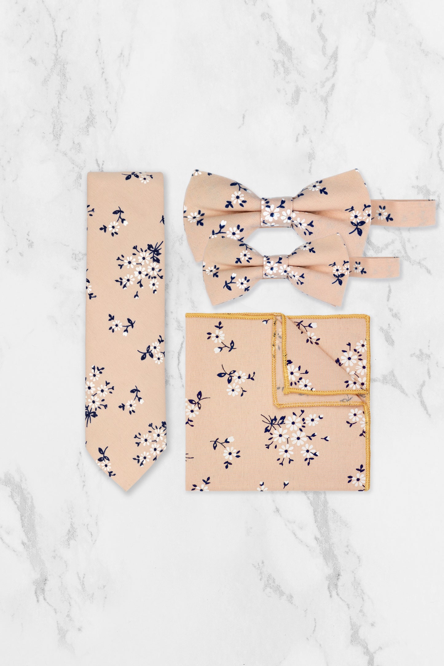 100% Cotton Floral Print Tie - Peach & Navy