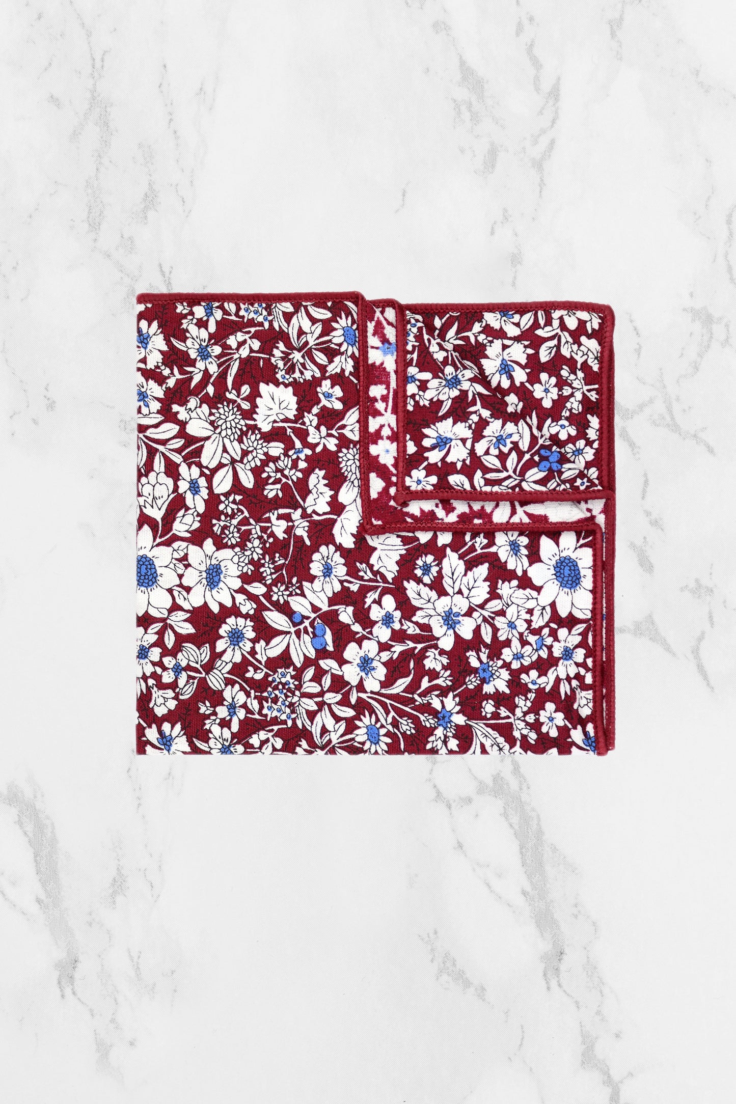 100% Cotton Floral Print Bow Tie - Burgundy Red & White