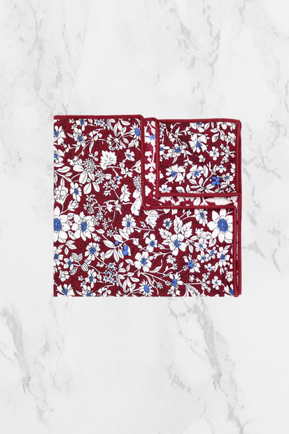 100% Cotton Floral Print Bow Tie - Burgundy Red & White